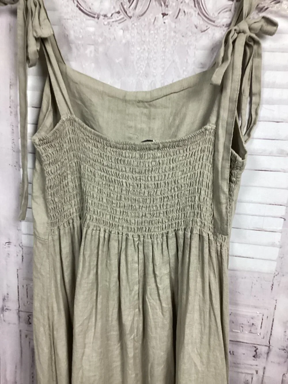 Francesca Bettini Linen Dress Khaki Midi Tied Straps S - Picture 7 of 9